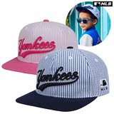 韩国正品MLB代购直邮 16春季儿童款条纹NY洋基队棒球帽平沿嘻哈帽