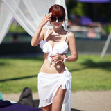 韩国代购2016新款白色分体泳衣女三件套比基尼温泉度假沙滩装现货