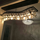 美式水晶灯长方形吊灯创意个性波浪铁艺餐厅灯设计师水晶球吊灯