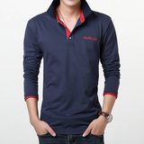 JJZ秋装新款拼色男士长袖T恤针织衫韩版修身体恤青少年t恤上装潮