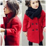 韩国童装女童冬季呢子外套儿童中长款加厚加绒羊毛呢大衣童装新款
