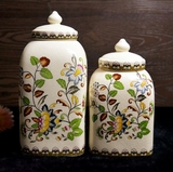 美式乡村陶瓷罐子带盖储物罐家居装饰品工艺品软装客厅样板间摆件