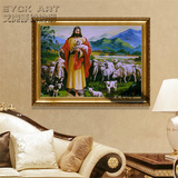 耶稣牧羊图油画欧式基督教会古典人物装饰画手绘教堂宗教场所挂画