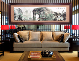 豪华大尺寸实木雕刻新中式山水风景客厅沙发背景墙画现代装饰画