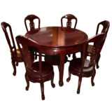 红木圆桌7件套小户型圆形欧式餐桌椅组合实木餐桌椅组合6人原木