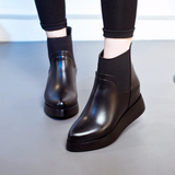 朵牧欧美真皮女鞋2015冬季新款时尚加绒马丁靴尖头短筒靴黑色套筒