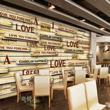 字母大型壁画欧式英文木板木纹壁纸休闲咖啡店西餐厅客厅背景墙纸