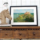 风景卧室客厅家居装饰油画 木挂画渔夫的小屋有框莫奈印象派简欧