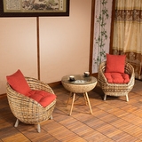 包邮藤椅圆茶几三件套特色靠背真藤休闲椅阳台座椅咖啡厅茶楼客厅