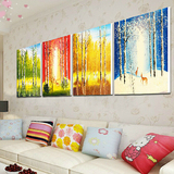 客厅装饰画风景画壁画四季树现代简约无框画四联画墙画挂画冰晶画