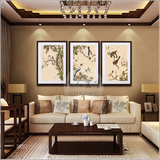 工笔国画装饰画沙发背景客厅卧室玄关中式古典有框画中国风三联画