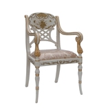 欧式椅子手绘实木桦木 白色贴金箔描金古典花纹休闲餐椅扶手围椅