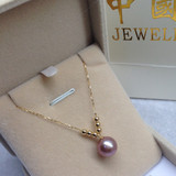 天然珍珠项链 紫色正圆极强光 18k金珠锁骨链吊坠 正品 特价包邮