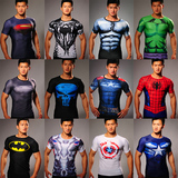 超级英雄紧身衣 男美国队长超人钢铁侠运动短袖速干训练服健身T恤