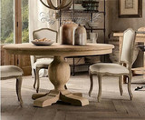 厂家直销美式乡村复古圆桌欧式客厅怀旧老家具橡木做旧全实木餐桌