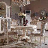 欧式实木餐桌椅组合西式圆形餐桌椅雕花餐台餐厅实木家具彩绘饭桌