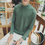 179mm2016秋季新品男生纯色小高领t恤衫青少年纯棉套头长袖上衣潮