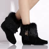 2015冬新款金特 百丽短靴真皮中跟平底棉靴内增高雪地靴坡跟女靴