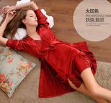 正品维多利亚的秘密睡袍女性感红色吊带睡裙长袖真丝睡衣家居服