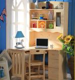 新款松木电脑桌台式简易儿童学习小书架组合转角写字台全实木书桌
