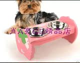 日本乐天同步草莓木架宠物双碗狗碗可爱宠物碗漂亮狗碗猫碗食盆