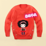 韩版新款儿童纯羊绒衫女童加厚手工编织卡通图案童装毛衣套头