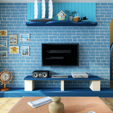 米冠地中海风格 蓝色砖纹无纺布壁纸 3D立体客厅沙发电视背景墙纸