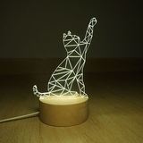 北欧实木榉木小夜灯招财猫小猫咪动物造型3D台灯生日情人节礼物