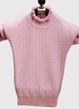 儿童羊绒衫女童毛衣套头圆领木耳花边粉色定做儿童纯山羊绒衫加厚
