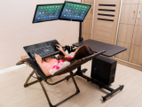 双屏显示器台式机床上懒人电脑桌 人体工学多用途床边滚轮电脑桌