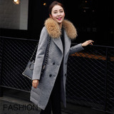 2015冬新款韩版大码羽绒服女貂子毛羊绒毛呢拼接中长款棉衣外套