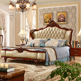 欧式真皮床新款古典法式双人床婚床雕花别墅皮艺床家具美式实木床