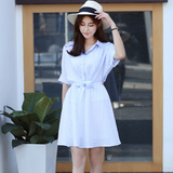 2016夏季新装韩版女装甜美衬衣领蝙蝠袖条纹连衣裙可爱小清新