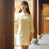 中国风女装双襟改良少女日常旗袍连衣裙七分袖低开叉民国学生裙子
