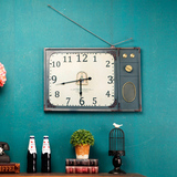 客厅钟表酒吧电池跳秒机芯壁挂时钟挂钟美式壁饰装饰复古长方形