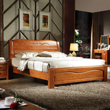 全实木床加厚橡木床床双人床1.5  1.8米高箱储物床现代简约中式