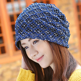 韩版针织毛线帽子女士秋冬天蕾丝头巾围脖护耳月子帽套头帽包头潮
