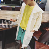韩版中长款纯色长袖衬衫男士夏季加长衬衣休闲宽松外套防晒服风衣