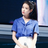 IU李智恩同款蓝色衬衣+白色短裙更好品质面料和更正颜色