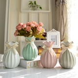 田园风蕾丝餐桌花瓶 白色暗纹客厅花器花插 法式清新陶瓷花瓶摆件