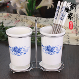 青花瓷韩式筷子桶陶瓷创意筷笼餐具沥水筷盒家用厨房筷架双筒包邮
