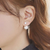 粉妆日韩个性耳钉时尚气质大小人造珍珠耳钉女韩国双面耳饰包邮