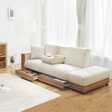 包邮小户型日式沙发床可折叠多功能可拆洗带抽屉实木布艺沙发床