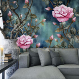 深色欧式复古墙纸玫瑰 客厅电视背景壁纸 卧室墙纸壁画影视墙布