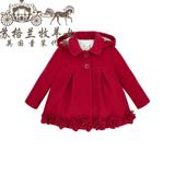 英国monsoon童装代购 女童16款红色花朵裙式连帽大衣 呢子大衣
