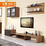 西木西宅现代简约胡桃色电视柜北欧式可伸缩木质木纹窄电视机柜