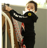 韩版新款中小童装外贸秋 男童运动服卫衣套装 黑色外套头鲨鱼造型