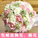 送胸花腕花韩式新娘手捧花高仿真花婚礼结婚花球创意仿真玫瑰蔷薇