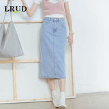 LRUD2015秋季新款韩版宽松怀旧牛仔半身裙女修身中长款包臀裙