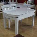 大理石可伸缩餐桌实木折叠餐桌椅组合厂价直销白色欧式烤漆圆桌